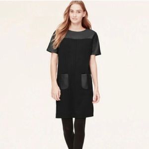 LOFT Black faux leather ponte dress